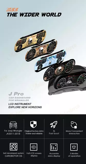 Meter Screen For Jeep Wrangler Pro 2011-2018 Car LCD Instrument Panel Modified Upgraded Multifunctional Cluster Virtual Cockpi