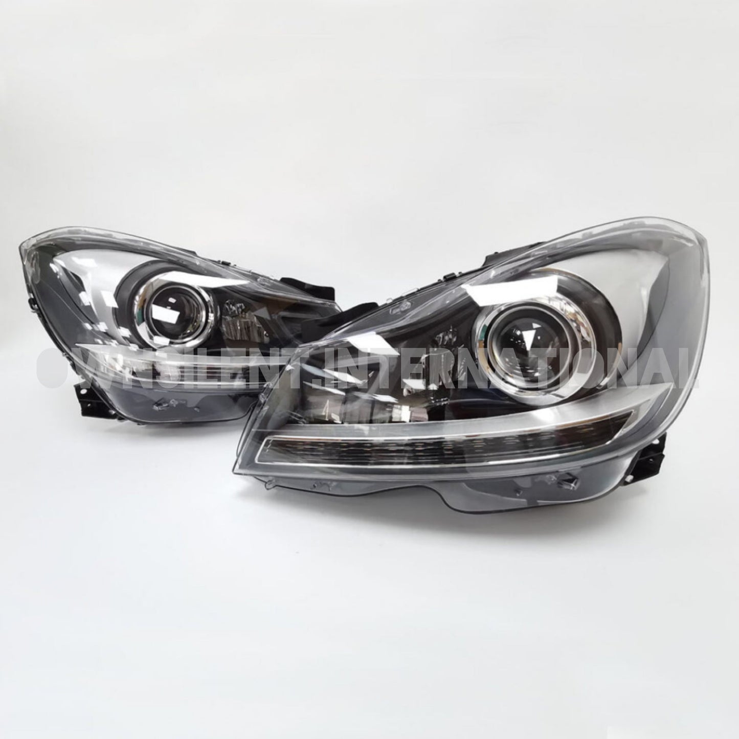 W204 Headlight Upgrade DRL LED Tube Projector Fits For 2012-2014 Mercedes C180, C250, C300, C350, C63