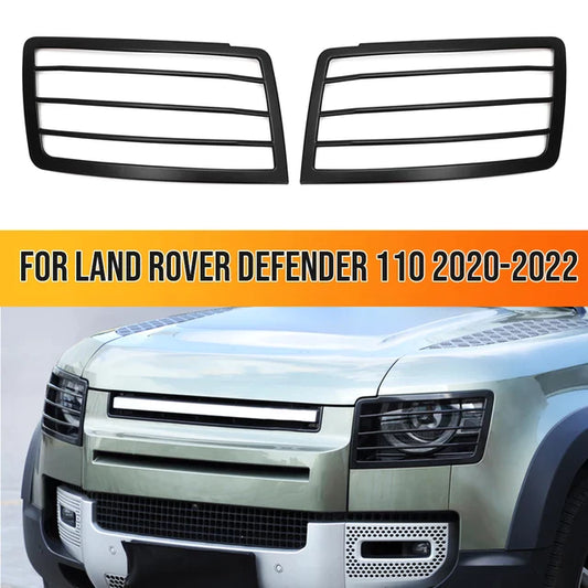 For Land Rover Defender 110 2020 2021 2022 Car Headlight Lampshade Headlamp Lens Cover Protection Net Grill Guard Black Trim