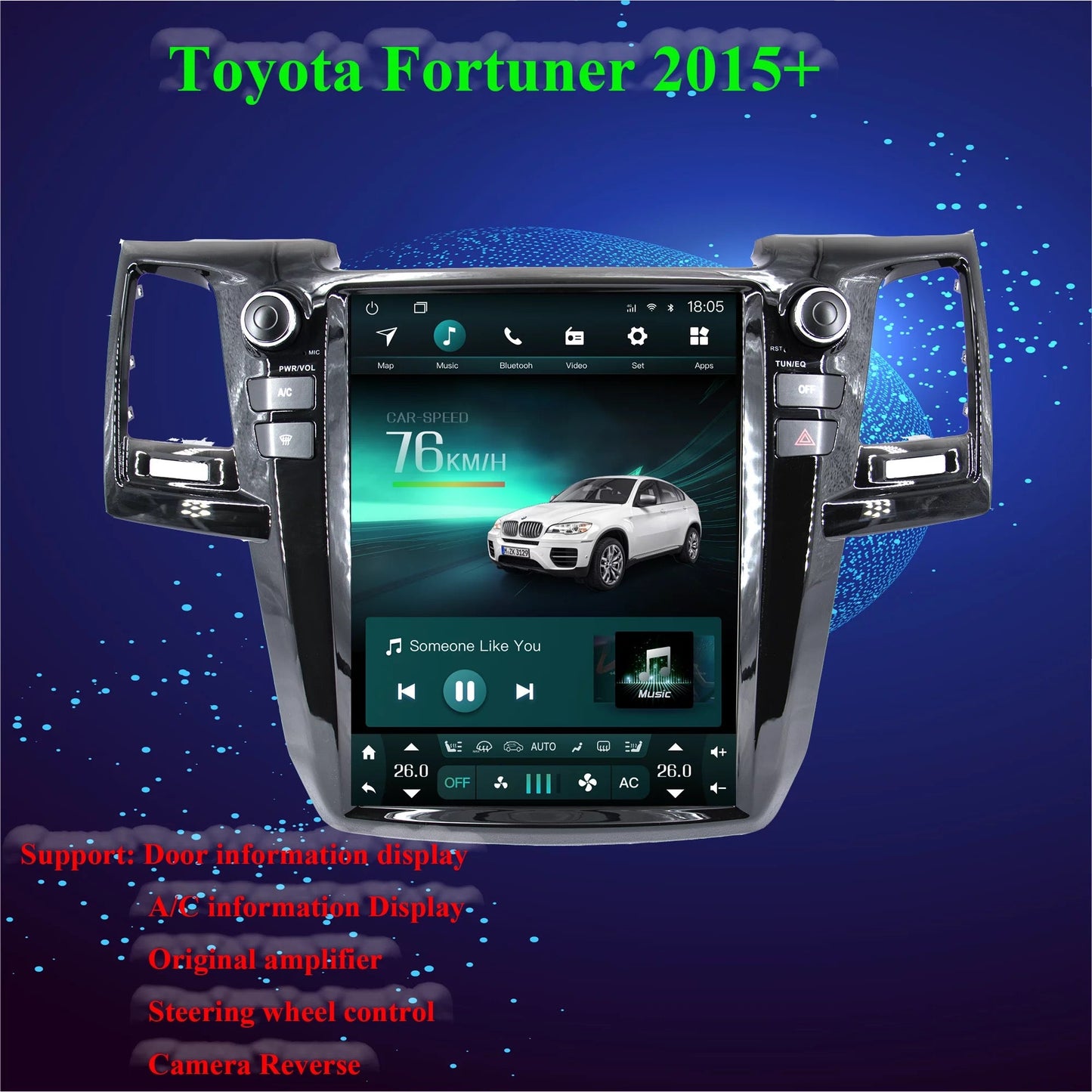 12.1" IPS Touch Screen 4GB RAM 32GB ROM Android Tesla  Player for Fortuner Before 2015