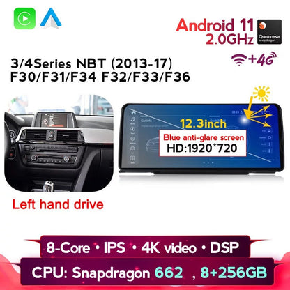 Android 12 12.3'' BMW 3/4 Series NBT 2013-17 F30 Carplay Support 4G LTE