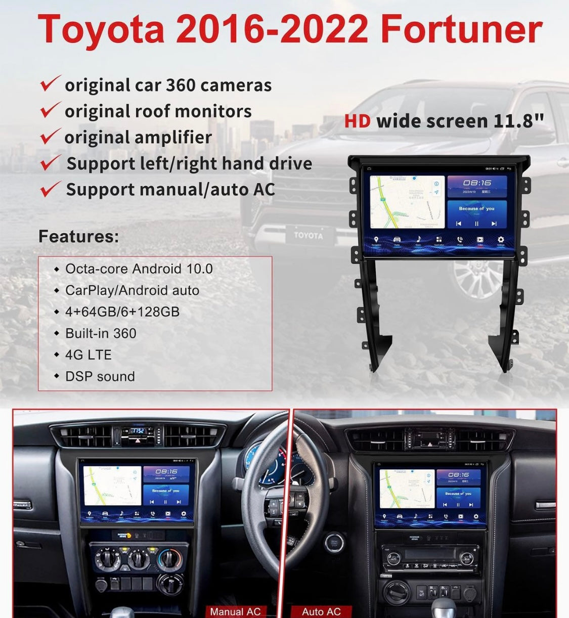 Toyota Fortuner 2016-22 11.8 High Quality Radio