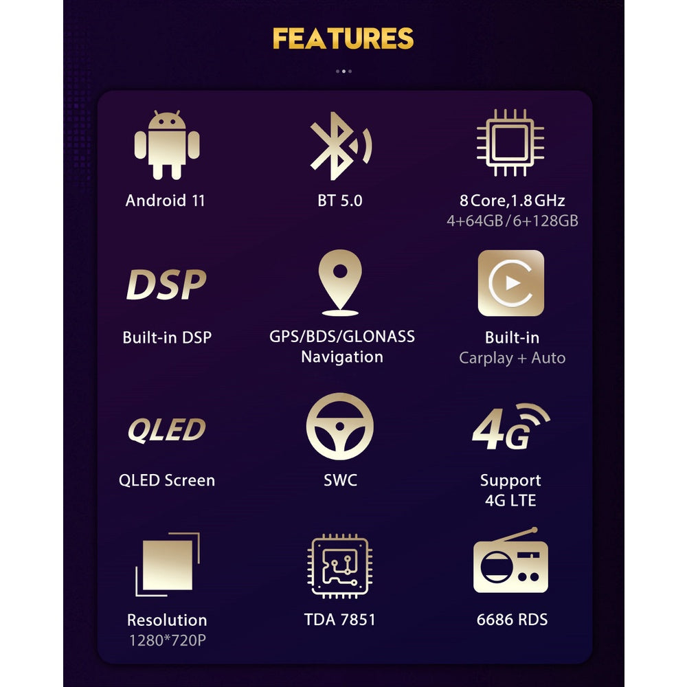 OSI-TDA7851 4GB Ram Android CarPlay Stereo With QLED Display DSP Music